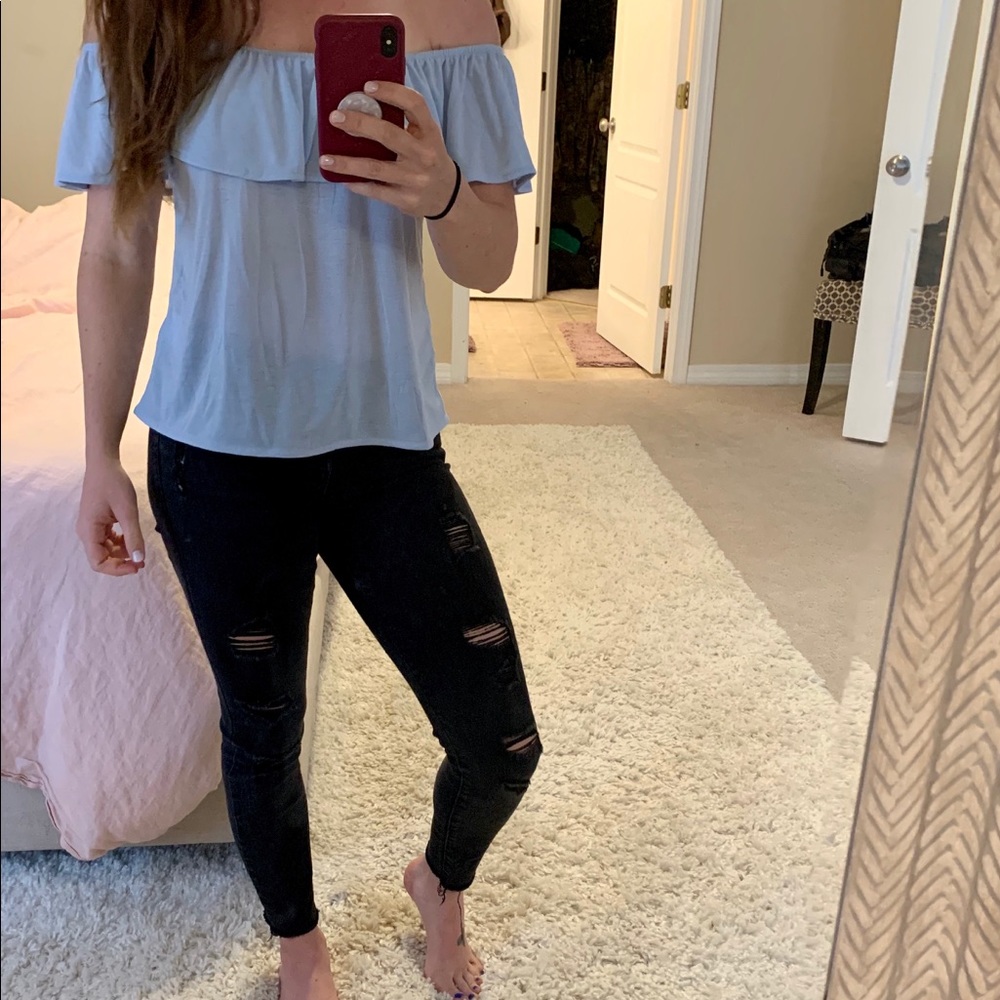 H&M baby blue off the shoulder top